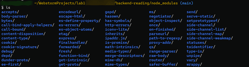 ls command listing of dependencies in directory