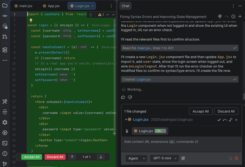 copilot creating a login component progress part 1