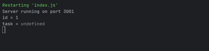 terminal displaying 1 then undefined