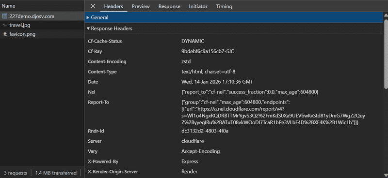 Screenshot of response headers
