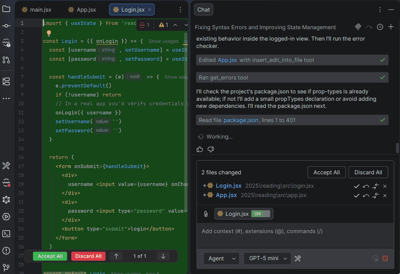 copilot creating a login component progress part 2