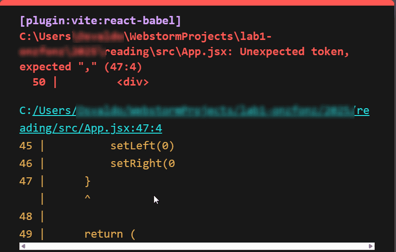 error message for missing parenthesis from vite