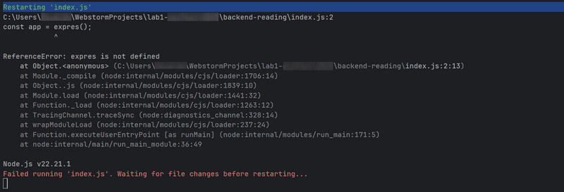 console error about SyntaxError
