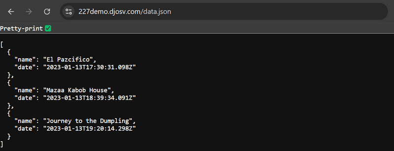 Standard formatted JSON output with pretty-print