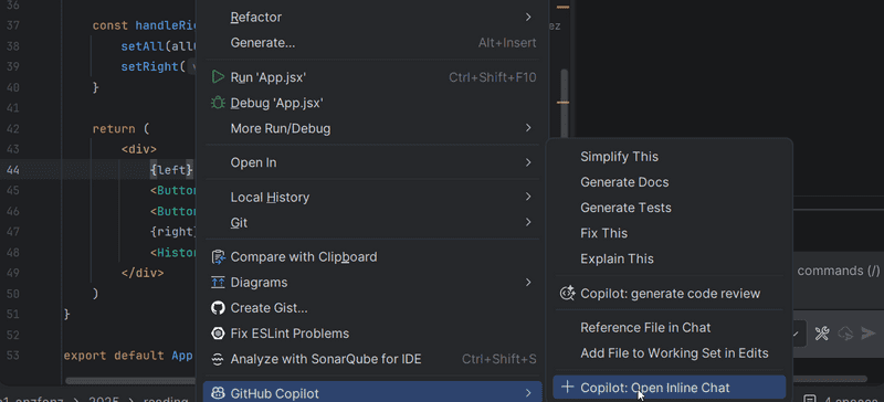 copilot right click menu for starting a chat