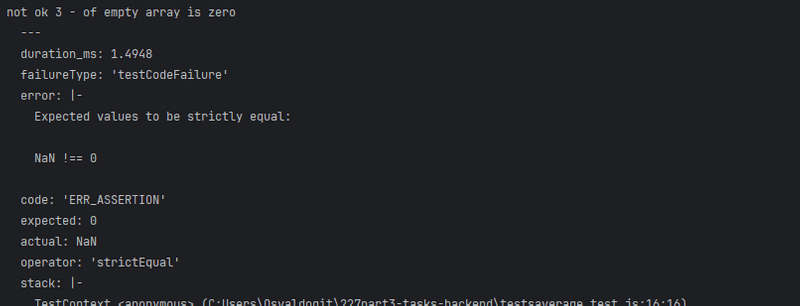 terminal output showing empty array fails